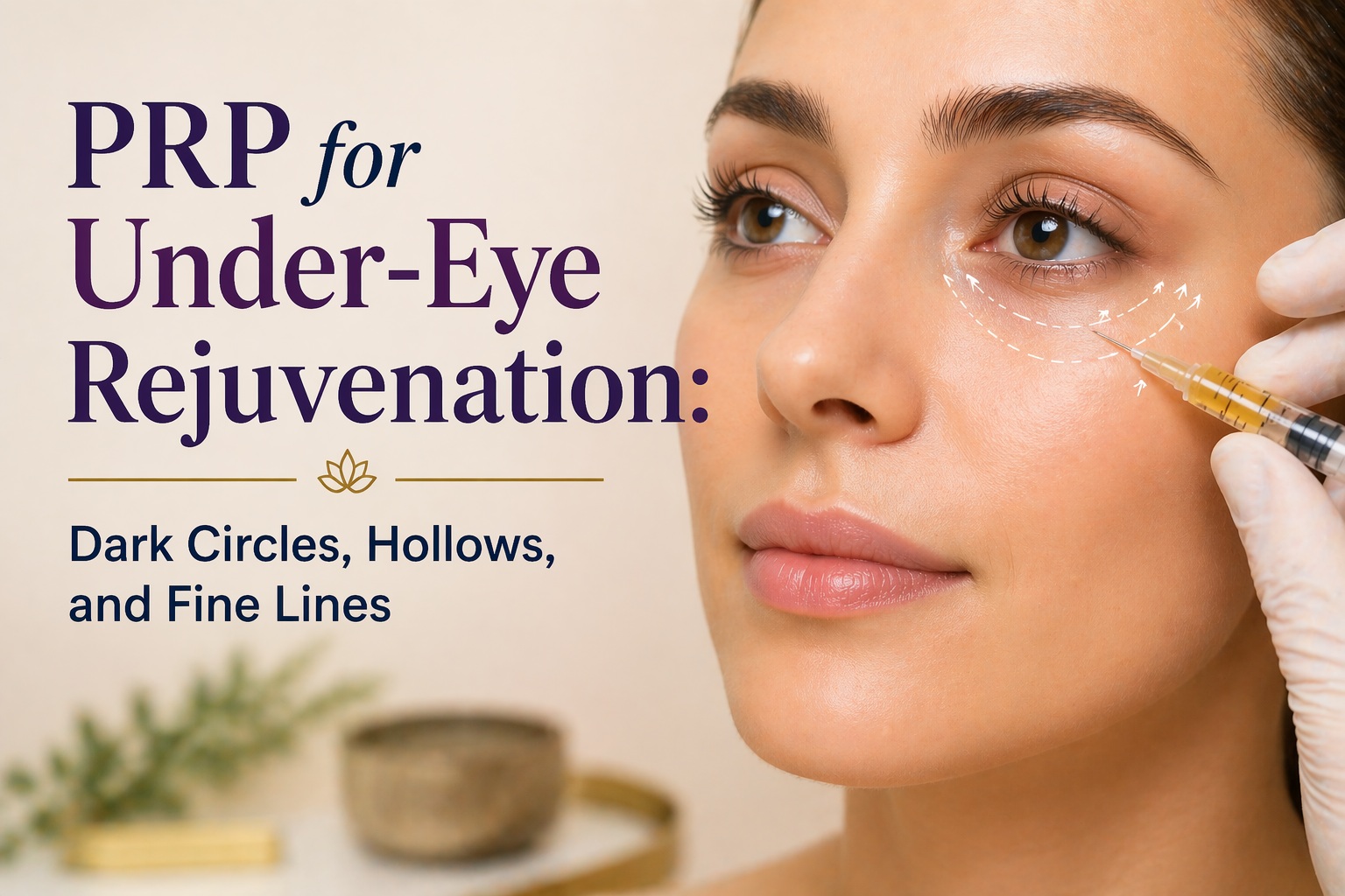 PRP treatment improving dark circles and fine lines under the eyes